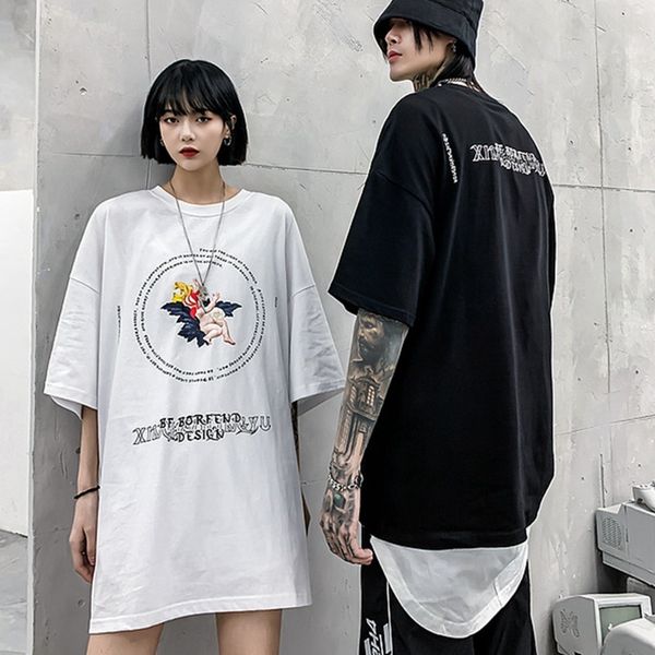 t shirt short sleeve with letter print round neck for women 2021 summer personalized couple, White;black
t shirt short sleeve with letter print round neck for women 2021 summer personalized couple, White;black