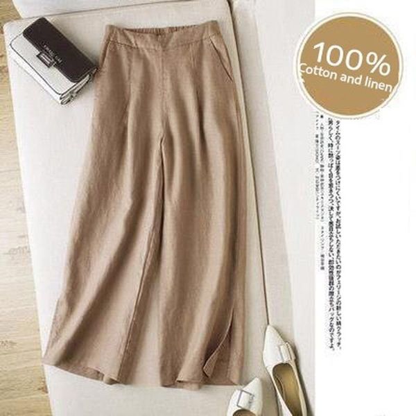 summer ankle length womens pant elastic waist solid flare plus size casual wide leg slit cotton linen loose pantalon, Black;white
summer ankle length womens pant elastic waist solid flare plus size casual wide leg slit cotton linen loose pantalon, Black;white