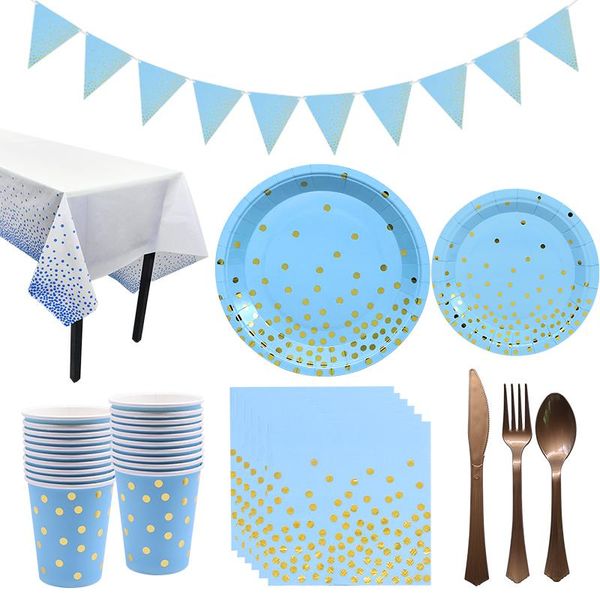 disposable dinnerware 10pcs blue bronzing gold dot tableware set paper cup plates tablecloth knife cross spoon romantic wedding supplies
disposable dinnerware 10pcs blue bronzing gold dot tableware set paper cup plates tablecloth knife cross spoon romantic wedding supplies