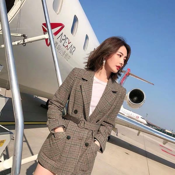 vintage plaid women blazer jacket sashes belted female suit coat notch collar pockets blend femme 2021 women's suits & blazers, White;black
vintage plaid women blazer jacket sashes belted female suit coat notch collar pockets blend femme 2021 women's suits & blazers, White;black
