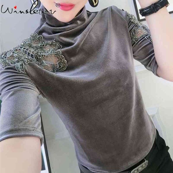 women's t-shirt spring summer pleuche european clothes girls turtleneck beads hollow out women half sleeve slim tees t11, White
women's t-shirt spring summer pleuche european clothes girls turtleneck beads hollow out women half sleeve slim tees t11, White