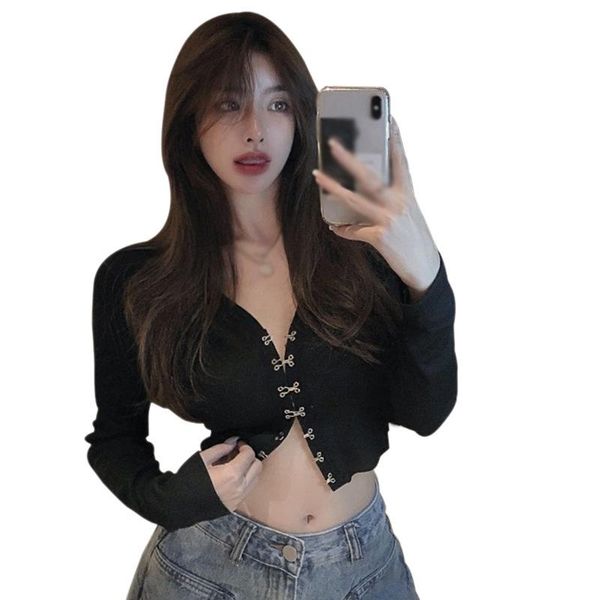 women's t-shirt korean solid color v-neck slim single-breasted long-sleeved 03, White
women's t-shirt korean solid color v-neck slim single-breasted long-sleeved 03, White