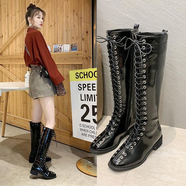 boots female 2021 style high lace thick heel knight, Black
boots female 2021 style high lace thick heel knight, Black