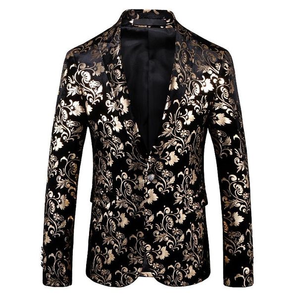 men's suits & blazers men slim casual fashion gold print stage costume singer host musician dancer business party prom jacket banquet, White;black
men's suits & blazers men slim casual fashion gold print stage costume singer host musician dancer business party prom jacket banquet, White;black