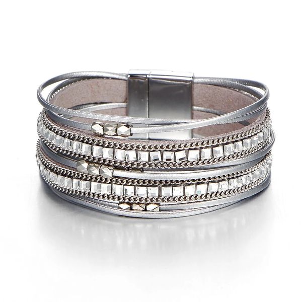 long leather multilayer charm bracelet western style pu with rhinestone magnetic buckle bracelets fashion jewelry, Golden;silver
long leather multilayer charm bracelet western style pu with rhinestone magnetic buckle bracelets fashion jewelry, Golden;silver