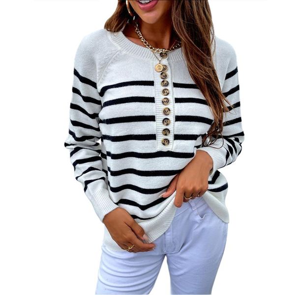 women's sweaters women striped print sweaters, long sleeve round neck button front loose knit pullovers, White;black
women's sweaters women striped print sweaters, long sleeve round neck button front loose knit pullovers, White;black