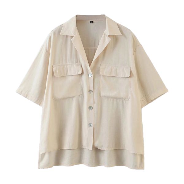 women blouse short sleeves satin shirt poceket design fashion femme mujer 210420, White
women blouse short sleeves satin shirt poceket design fashion femme mujer 210420, White