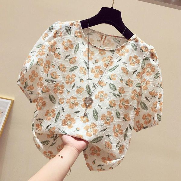 women's blouses & shirts floral printed hollow out women blouse summer 2021 puff sleeved straight elegant female pulls, White
women's blouses & shirts floral printed hollow out women blouse summer 2021 puff sleeved straight elegant female pulls, White