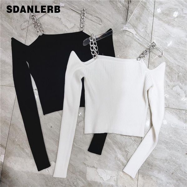 women's sweaters drill chain shoulder strap long-sleeved knitted bottoming shirt 2021 early autumn off-shoulder black pullover, White;black
women's sweaters drill chain shoulder strap long-sleeved knitted bottoming shirt 2021 early autumn off-shoulder black pullover, White;black