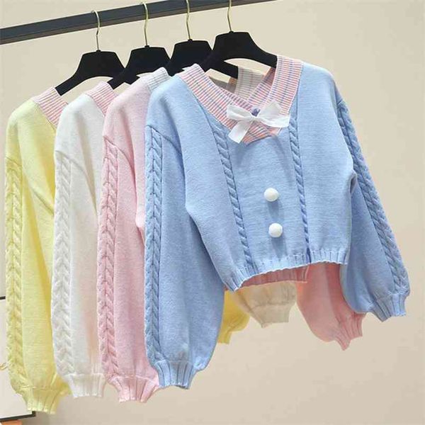 lucyever sweet bowknot knit sweaters women autumn casual lantern sleeve v neck pullovers female wild knitted short sweater 210806, White;black
lucyever sweet bowknot knit sweaters women autumn casual lantern sleeve v neck pullovers female wild knitted short sweater 210806, White;black