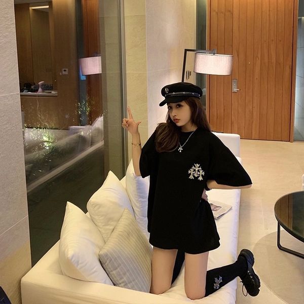 ch fashion brand ch cross drill short sleeve t-shirt female 2021 spring and summer new loose medium length to, White
ch fashion brand ch cross drill short sleeve t-shirt female 2021 spring and summer new loose medium length to, White