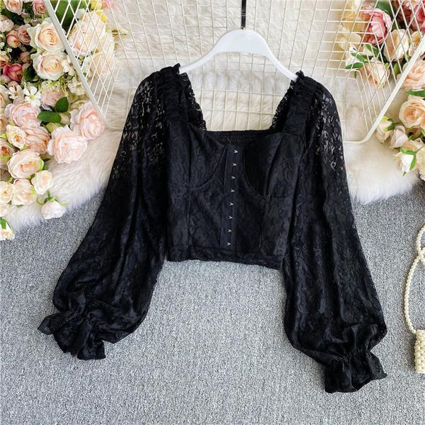 puff sleeve sweet square collar lace shirt women spring and autumn short waist exposed clavicle temperament uk071 women's blouses & shi, White
puff sleeve sweet square collar lace shirt women spring and autumn short waist exposed clavicle temperament uk071 women's blouses & shi, White