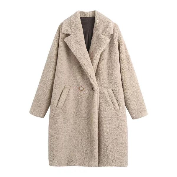 women's fur & faux vintage thick warm jacket women double breasted beige long sleeve arrival solid blazer chic outerwear, Black
women's fur & faux vintage thick warm jacket women double breasted beige long sleeve arrival solid blazer chic outerwear, Black