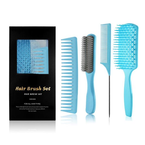 hair brushes comb set 9-row detangling brush rat tail styling hairbrush straight curly wet scalp massage women, Silver
hair brushes comb set 9-row detangling brush rat tail styling hairbrush straight curly wet scalp massage women, Silver