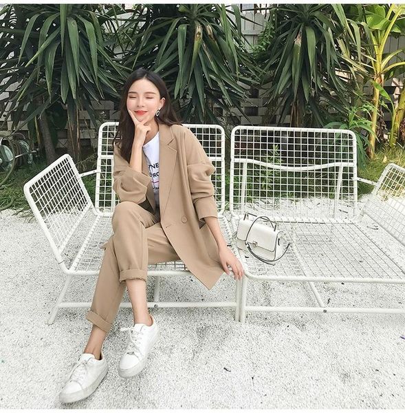 women's two piece pants 2021 women khaki blazer long pant pieces sets spring autumn suit for female elegant working korean formal wear, White
women's two piece pants 2021 women khaki blazer long pant pieces sets spring autumn suit for female elegant working korean formal wear, White