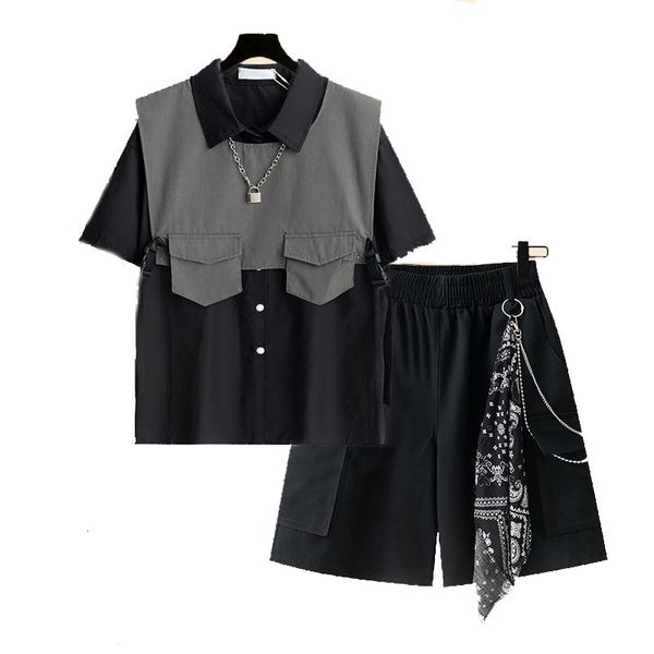 two piece dress summer harajuku loose chain cargo shorts shirt +cargo set three- suit z83e, White
two piece dress summer harajuku loose chain cargo shorts shirt +cargo set three- suit z83e, White