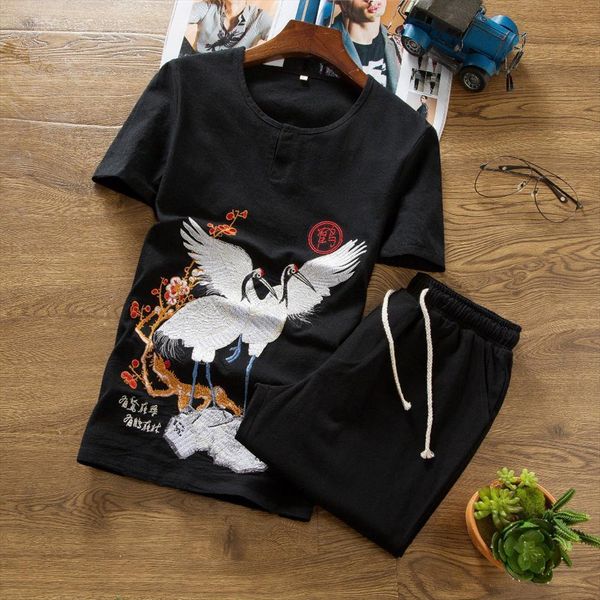 short sleeved t shirt mens tracksuits suit casual shorts clothes summer clothing set button crane printing linen 5xl, Gray
short sleeved t shirt mens tracksuits suit casual shorts clothes summer clothing set button crane printing linen 5xl, Gray