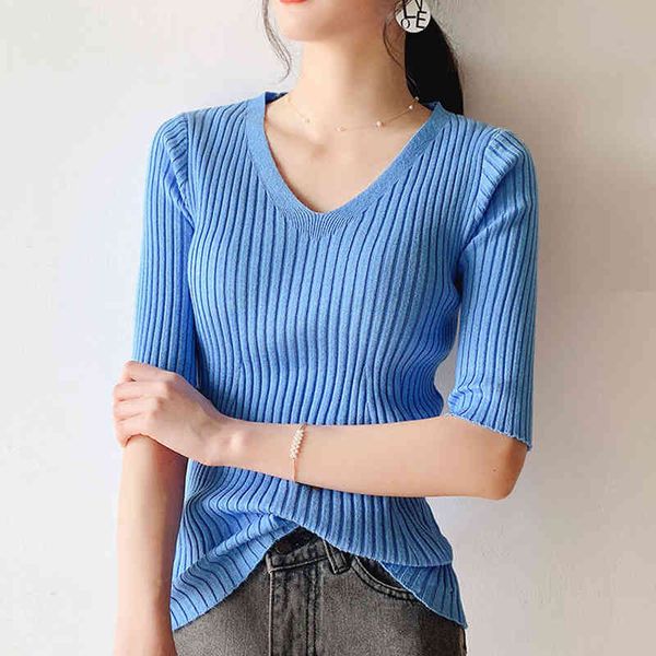 women's t-shirt casual half sleeve slim knitted for women fashion v-neck elastic summer korean style short knitwear female v6, White
women's t-shirt casual half sleeve slim knitted for women fashion v-neck elastic summer korean style short knitwear female v6, White