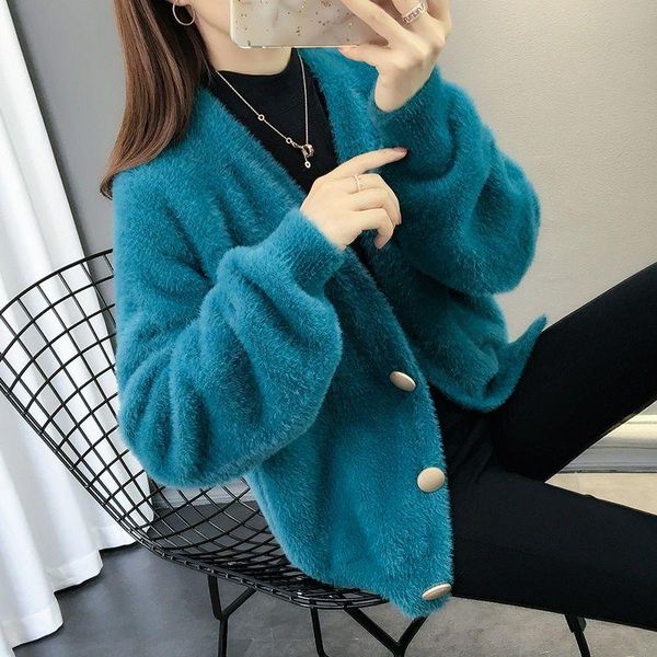 women 2021 spring autumn v-neck knitted cardigan imitation cashmere sweater coat casual knit faux mink velvet outwear g30 women's knits, White
women 2021 spring autumn v-neck knitted cardigan imitation cashmere sweater coat casual knit faux mink velvet outwear g30 women's knits, White