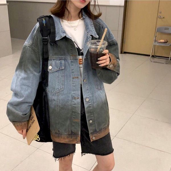 women's jackets vintage denim jacket autumn clothes cardigan gradient french retro collar niche casual cold coat couple, Black;brown
women's jackets vintage denim jacket autumn clothes cardigan gradient french retro collar niche casual cold coat couple, Black;brown