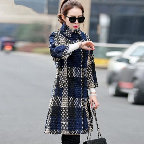 women's wool & blends women plaid overcoat female autumn winter woolen coat femme fashion plus size jacket temperament casual b526, Black
women's wool & blends women plaid overcoat female autumn winter woolen coat femme fashion plus size jacket temperament casual b526, Black