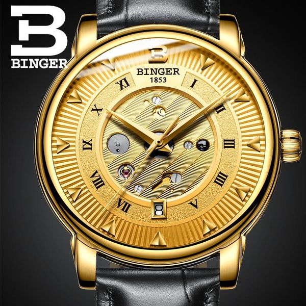 mechanical luxury watch binger brand automatic men watches gold gift wristwatch black leather strap 3atm water resistant wristwatches, Slivery;brown
mechanical luxury watch binger brand automatic men watches gold gift wristwatch black leather strap 3atm water resistant wristwatches, Slivery;brown