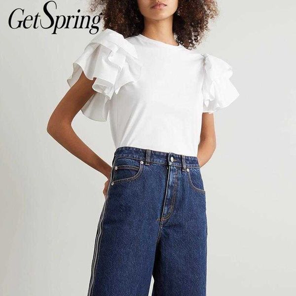 getspring women t shirt ruffles stitching short sleeve tee female slim thin tshirt summer t-shirt fashion bottoming 210601, White
getspring women t shirt ruffles stitching short sleeve tee female slim thin tshirt summer t-shirt fashion bottoming 210601, White