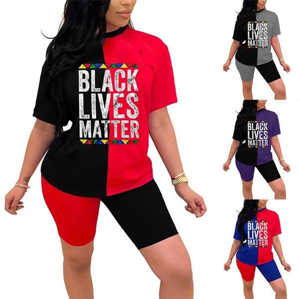 women's fashion black lives matter print contrast color short sleeves t-shirt & shorts casual sets, White
women's fashion black lives matter print contrast color short sleeves t-shirt & shorts casual sets, White