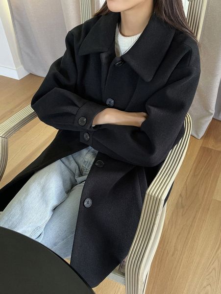 dazy drop shoulder button front overcoat z1yb#, Black
dazy drop shoulder button front overcoat z1yb#, Black