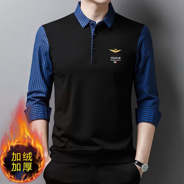 2021 autumn winter plush pullover t-shirt men's stripe loose lapel fake two-piece thickened t-shirt fashion, Black
2021 autumn winter plush pullover t-shirt men's stripe loose lapel fake two-piece thickened t-shirt fashion, Black