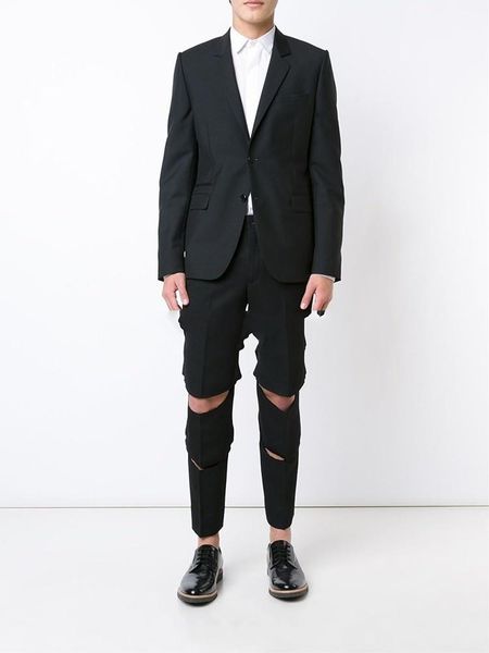 men's pants self-made casual slim and worn trousers with long personality., Black 
men's pants self-made casual slim and worn trousers with long personality., Black