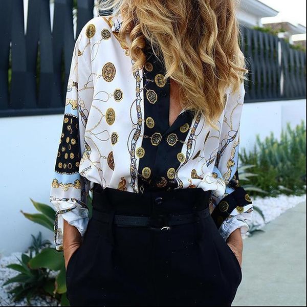 office workwear womens shirts chain metallic print button up blouse fashion elegant party shirt casual look, White
office workwear womens shirts chain metallic print button up blouse fashion elegant party shirt casual look, White