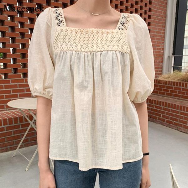 women's blouses & shirts plus size women summer korean chic puff sleeve square neck hollow lace splicing vintage shirt female 15342, White
women's blouses & shirts plus size women summer korean chic puff sleeve square neck hollow lace splicing vintage shirt female 15342, White