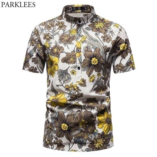 men's yellow floral aloha hawaiian shirt stand collar half button cotton beach shirts mens casual holiday vacation chemise homme 210522, White;black
men's yellow floral aloha hawaiian shirt stand collar half button cotton beach shirts mens casual holiday vacation chemise homme 210522, White;black
