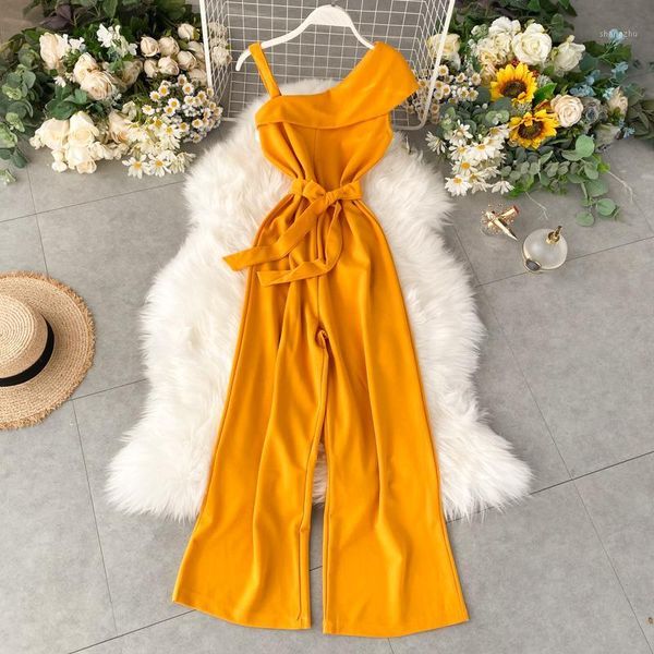 women's jumpsuits & rompers 2021 summer vintage single shoulder wide leg jumpsuit women belted high waist yy279, Black;white
women's jumpsuits & rompers 2021 summer vintage single shoulder wide leg jumpsuit women belted high waist yy279, Black;white