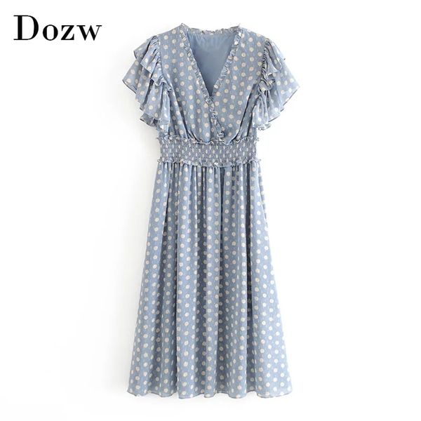 v neck elegant midi dress women summer ruffles short sleeve casual dot elastic waist pleated vestido 210515, Black;gray
v neck elegant midi dress women summer ruffles short sleeve casual dot elastic waist pleated vestido 210515, Black;gray