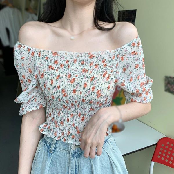 women's blouses & shirts sweet summer floral printed slash neck blouse women short chiffon shirt female breathable puff sleeve blusas f, White
women's blouses & shirts sweet summer floral printed slash neck blouse women short chiffon shirt female breathable puff sleeve blusas f, White