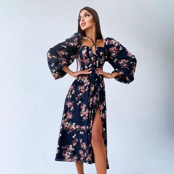 casual dresses floral print puff three quarter sleeve women dress high split party long elegant lace up sweet summer club sexy, Black;gray
casual dresses floral print puff three quarter sleeve women dress high split party long elegant lace up sweet summer club sexy, Black;gray