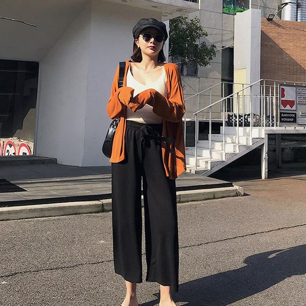 women's pants & capris nct 2021 spring summer solid wide leg loose bow ankle length high waist stylish, Black;white
women's pants & capris nct 2021 spring summer solid wide leg loose bow ankle length high waist stylish, Black;white