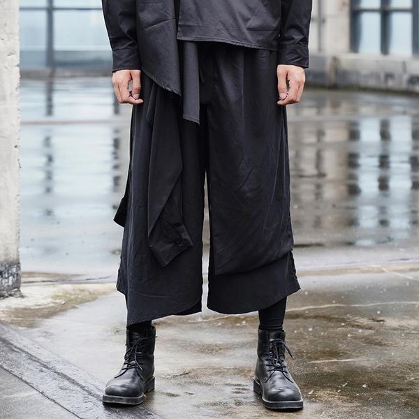 men's pants dark hair stylist irregular laminated design couples with the same japanese casual loose wide leg skirt, Black
men's pants dark hair stylist irregular laminated design couples with the same japanese casual loose wide leg skirt, Black