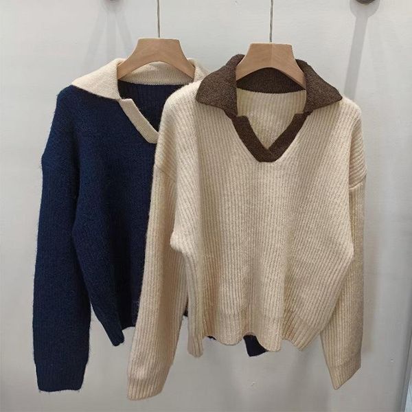 women's sweaters fall sweater for women v-neck long sleeved loose lazy pullover trend knitted, White;black
women's sweaters fall sweater for women v-neck long sleeved loose lazy pullover trend knitted, White;black