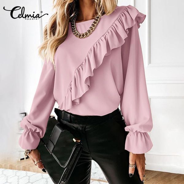 women 2021 fashion ruffles blouses celmia autumn long puff sleeve chic shirts casual solid tunic plus size ladies blusas women's &, White
women 2021 fashion ruffles blouses celmia autumn long puff sleeve chic shirts casual solid tunic plus size ladies blusas women's &, White