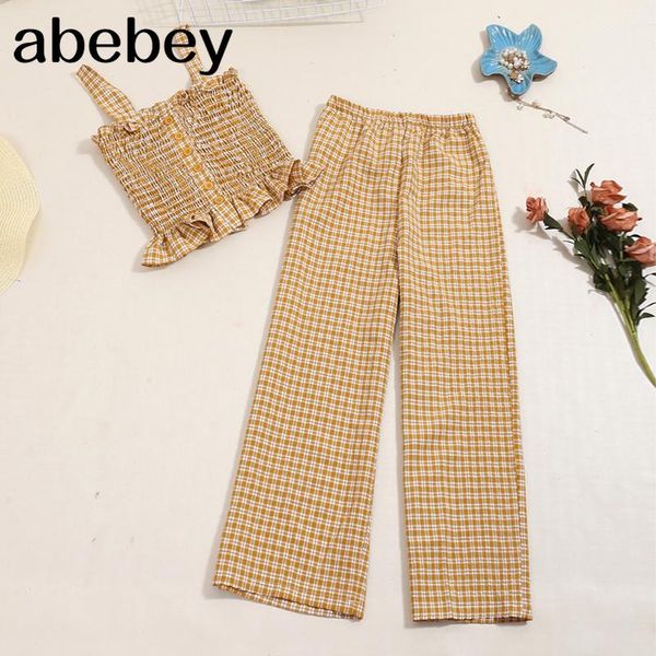 women's two piece pants summer beach plaid set 2021 fashion women spaghetti crop and outfit female ruffles tracksuit clothes, White
women's two piece pants summer beach plaid set 2021 fashion women spaghetti crop and outfit female ruffles tracksuit clothes, White