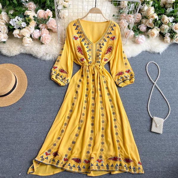 women spring autumn fashion holiday v-neck puff sleeve high waist maxi dress casual loose female party beach dresses, Black;gray
women spring autumn fashion holiday v-neck puff sleeve high waist maxi dress casual loose female party beach dresses, Black;gray