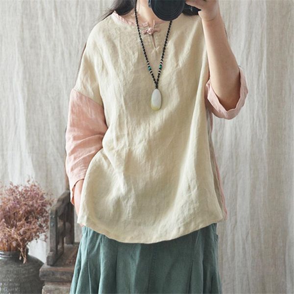 women's blouses & shirts johnature women ramie vintage patchwork color 2021 autumn loose seven sleeve female button and, White
women's blouses & shirts johnature women ramie vintage patchwork color 2021 autumn loose seven sleeve female button and, White