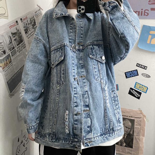 korea ulzzang winter casual female denim jacket loose hole streetwear ins hip-hop vintage oversize harajuku 210608, Black;brown
korea ulzzang winter casual female denim jacket loose hole streetwear ins hip-hop vintage oversize harajuku 210608, Black;brown