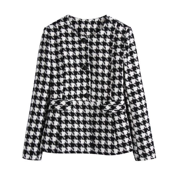 women's suits & blazers blsqr o-neck plaid office lady single breasted vintage chic female streetwear casual fashion jackets women, White;black
women's suits & blazers blsqr o-neck plaid office lady single breasted vintage chic female streetwear casual fashion jackets women, White;black