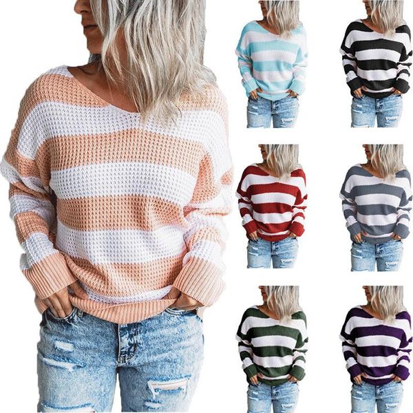 women's sweaters sweater for fall/winter 2021 v-neck striped fashion casual stitching loose knitted pullover, White;black
women's sweaters sweater for fall/winter 2021 v-neck striped fashion casual stitching loose knitted pullover, White;black