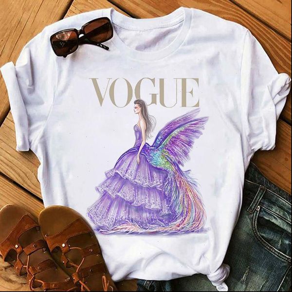 vogue print cute tee summer womens short sleeve o neck streetwear clothes, White
vogue print cute tee summer womens short sleeve o neck streetwear clothes, White