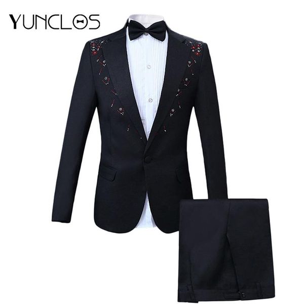 men's suits & blazers yunclos 2021 est rhinestone slim fit fashion wedding party 2 pieces prom for men tuxdo, White;black